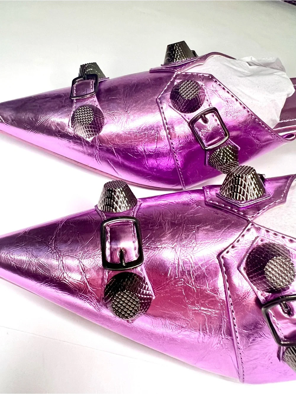 Metallic Embellished Purple Mules w/ Industrial Hardware Studded Metal Accents - Picture 9 of 13